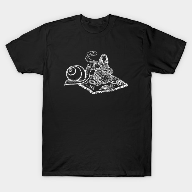 Snail Picnic Antique Illustration T-Shirt by metaphysical